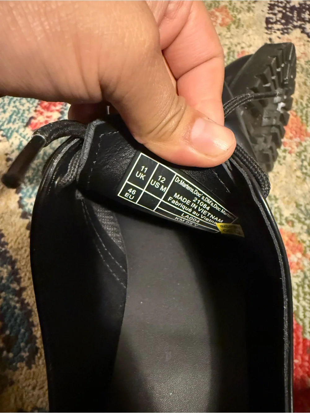 Dr. Martens Black Leather Derby Shoes with Yellow Stitching men’s 12